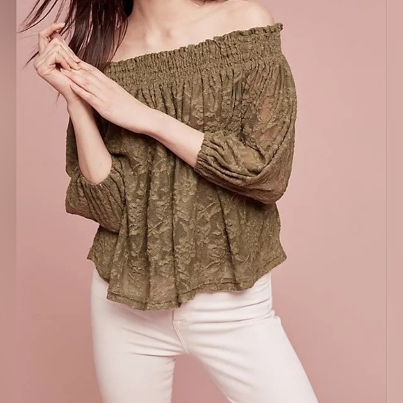 Deletta Anthropologie Off Shoulder Embroidered Lace Peasant Top in Small - Picture 1 of 11